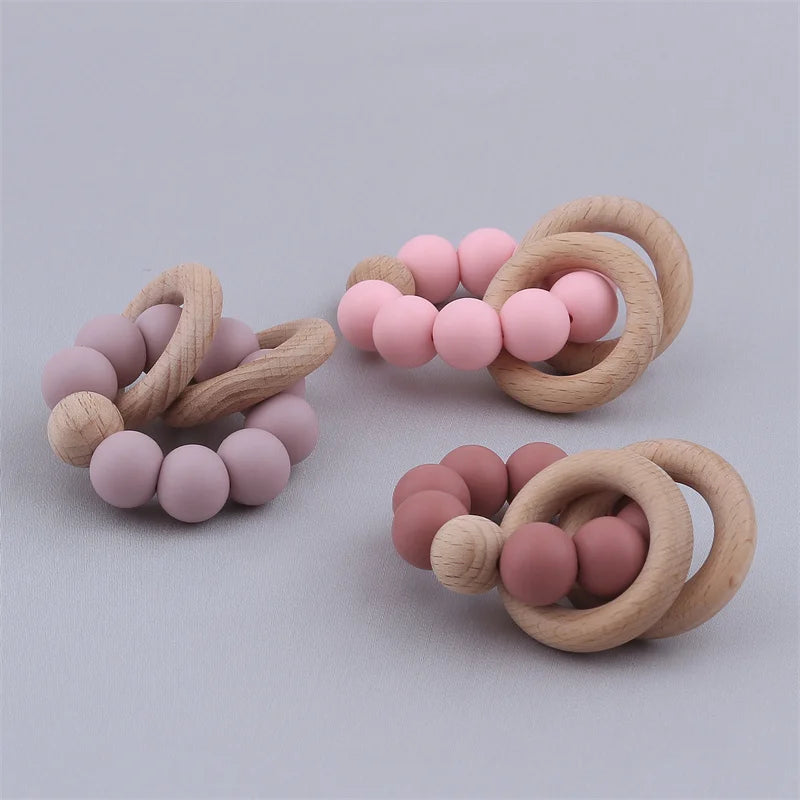 TinyTeethers Silicone And Beech Wood "Sandy Beach" Teething Loop