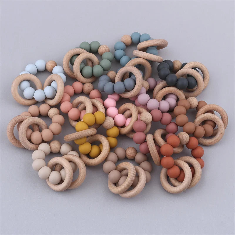 TinyTeethers Silicone And Beech Wood "Rose Cafe" Teething Loop