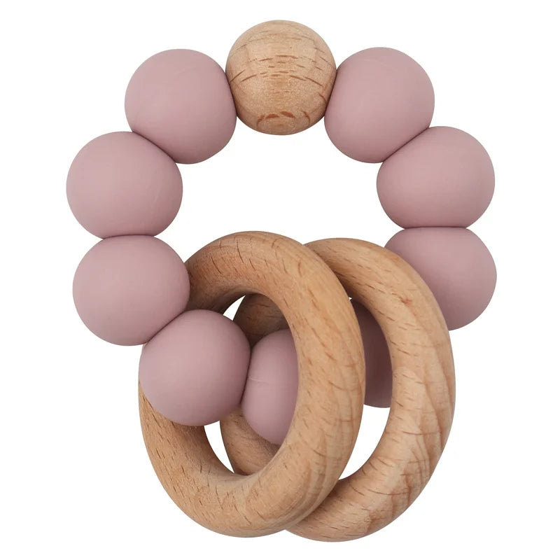 TinyTeethers Silicone And Beech Wood "Blue Skies" Teething Loop